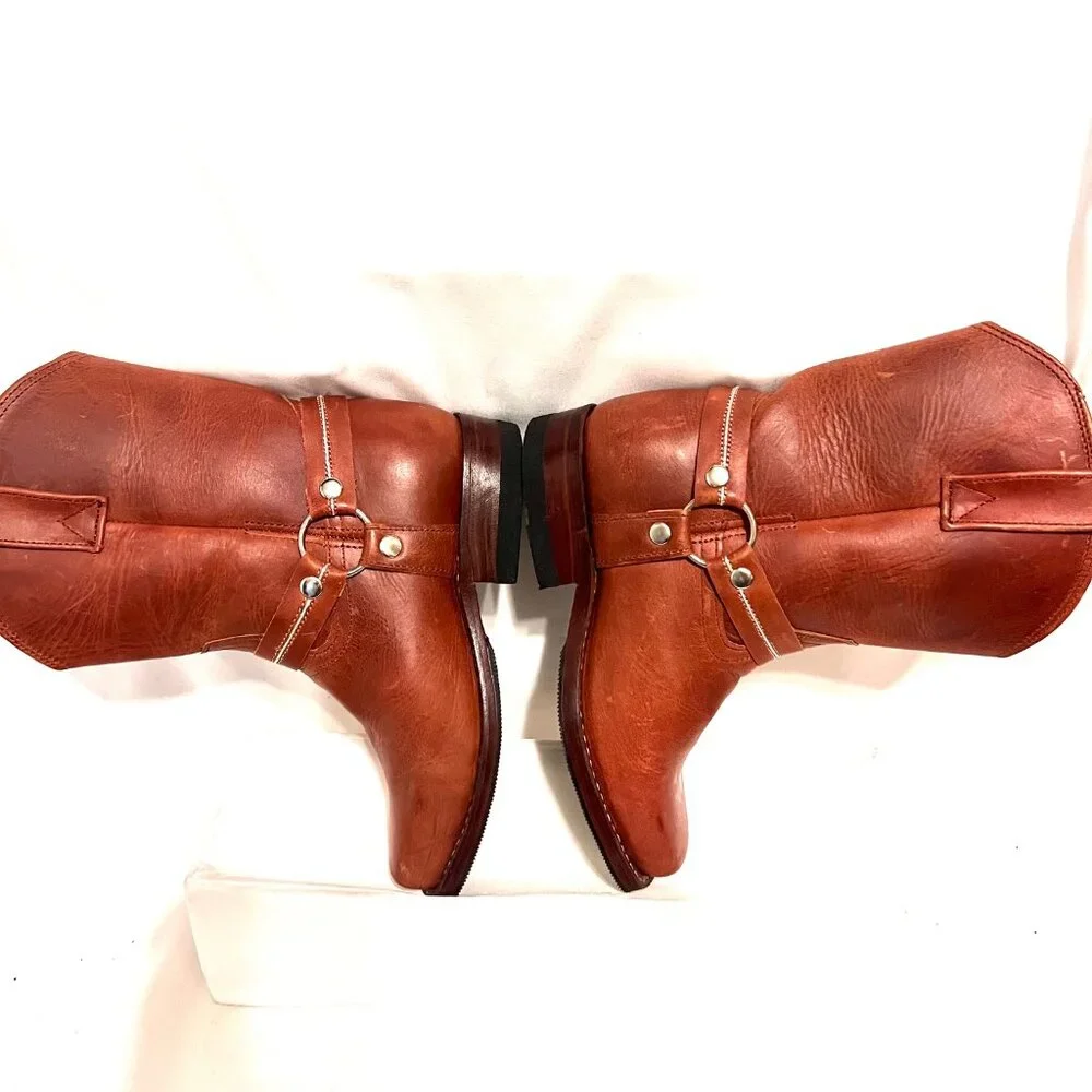 Kids Tan Leather Western Boots - Classic Pull-On Style